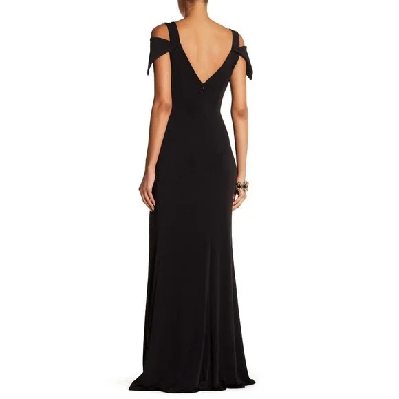 🆕ISSUE NEW YORK V-Neck Cold Shoulder Gown Dress Black Small - Picture 2 of 3